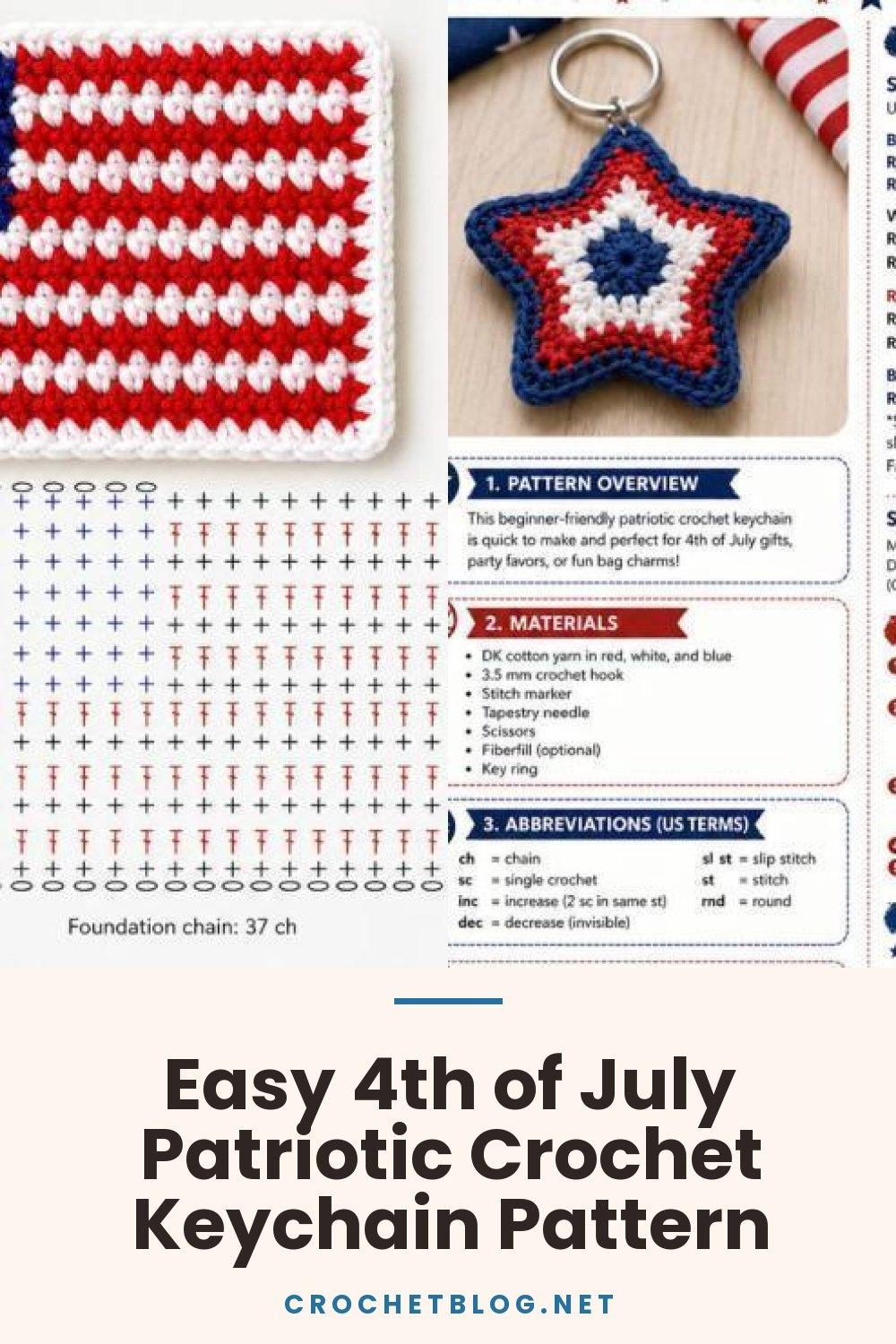 Easy 4th of July Patriotic Crochet Keychain Pattern