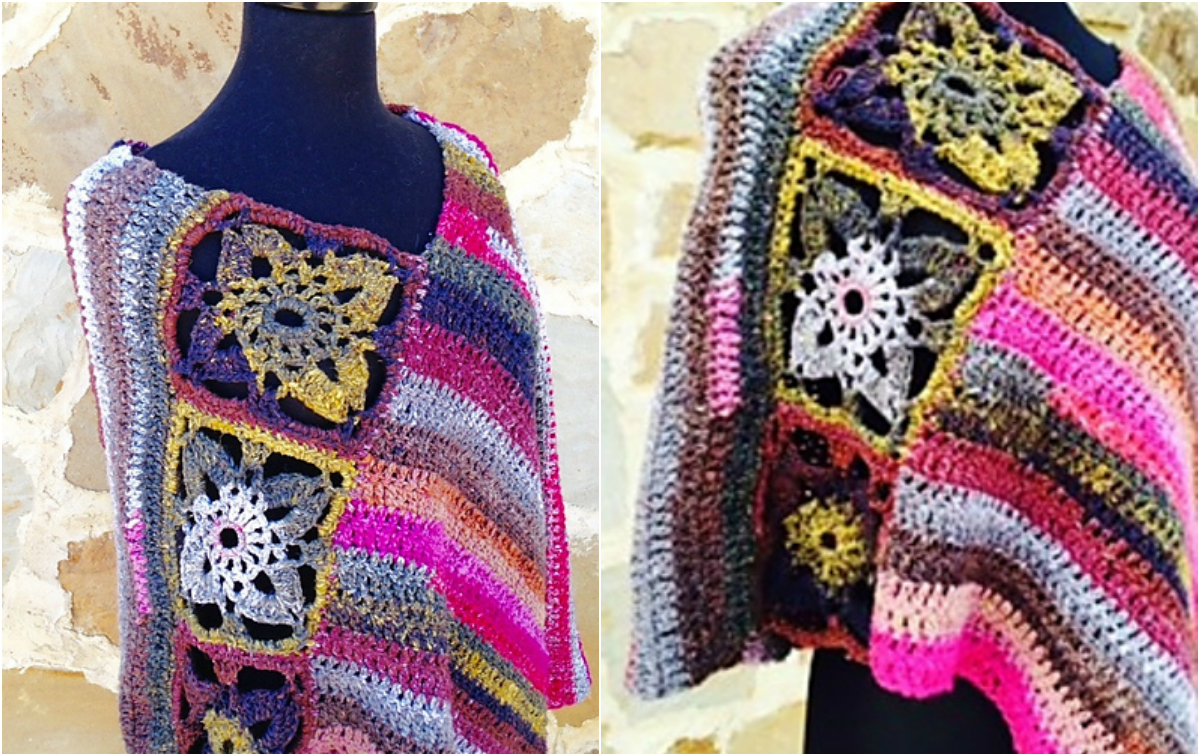 Boho Flower Poncho