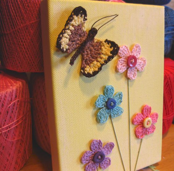 DIY Lovely Crochet Flowers On Canvas With Free Pattern