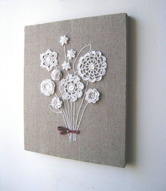 DIY Lovely Crochet Flowers On Canvas With Free Pattern