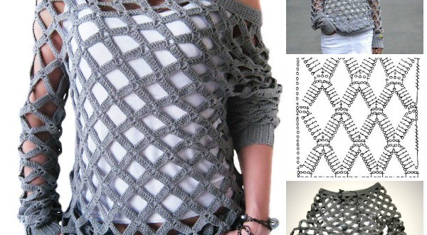 Crochet Net Sweater Free Pattern and Video tutorial