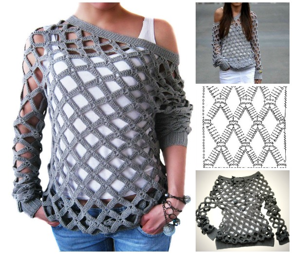 Crochet Net Sweater Free Pattern and Video tutorial