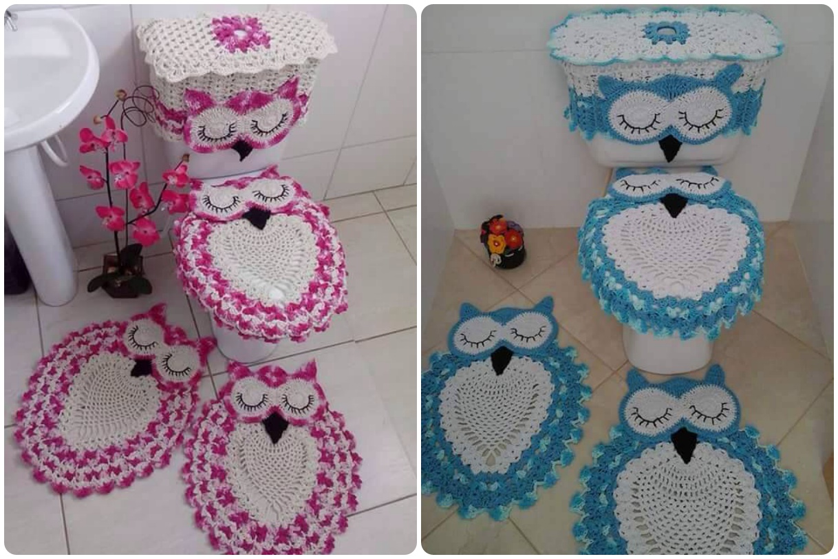 Sleepy owl crochet bathroom set