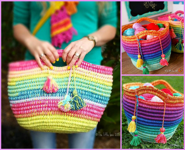 Crochet Rainbow Rope Basket