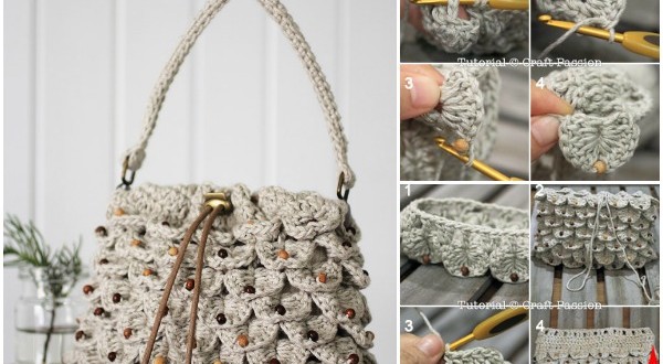 Crochet crocodile stitch leafy purse free pattern