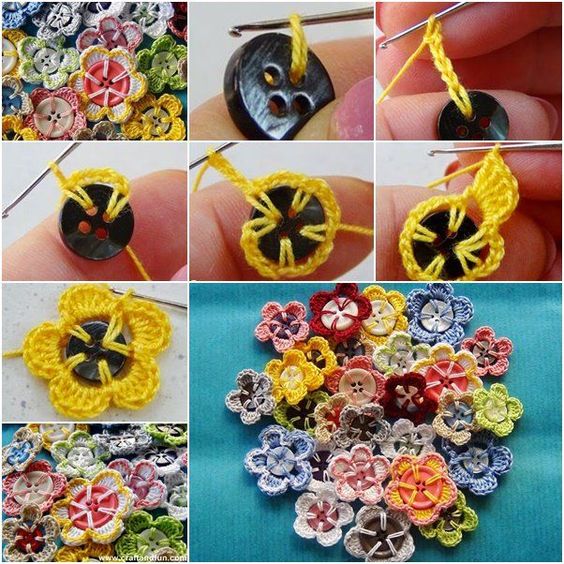 Crochet flower button