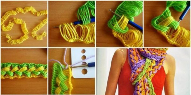 DIY Colorful Hook Knit Scarf with Ruler