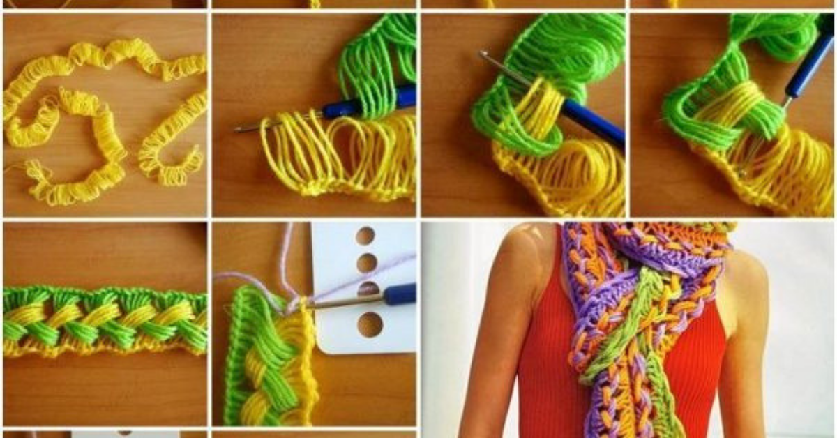 DIY Colorful Hook Knit Scarf with Ruler