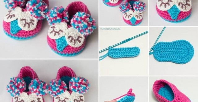 DIY Crochet Mary Jane Owl Slippers Shoes for baby