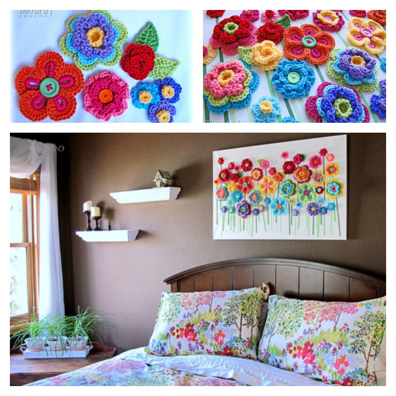 DIY Lovely Crochet Flowers on Canvas with Free Pattern