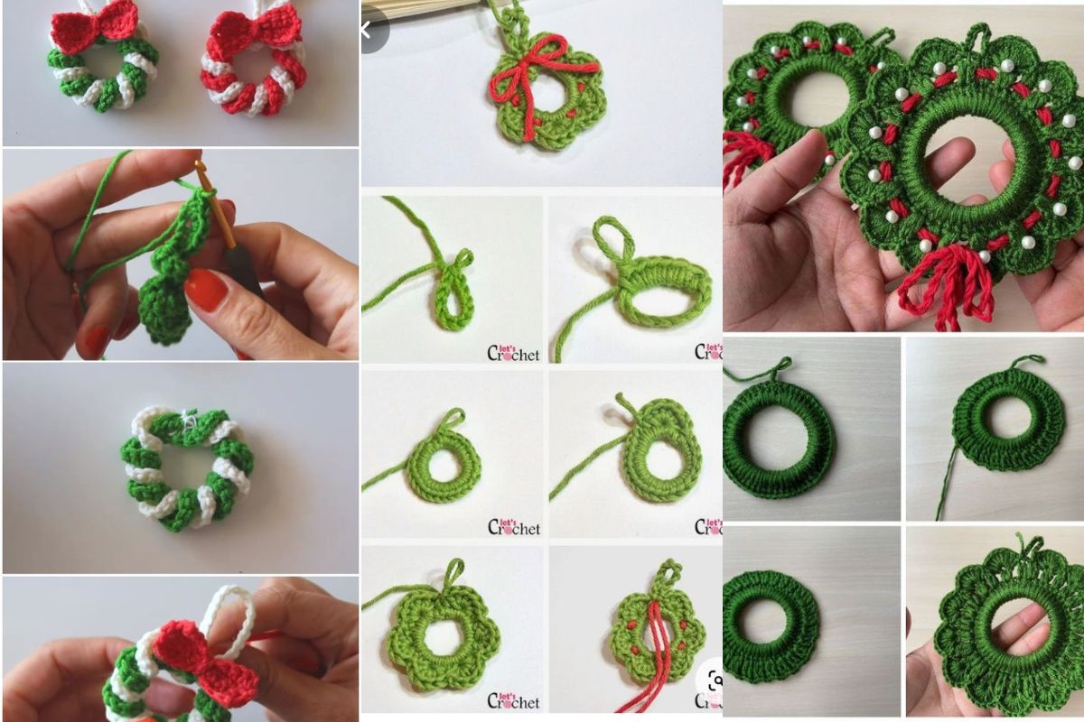 adorable mini crochet christmas wreaths 11