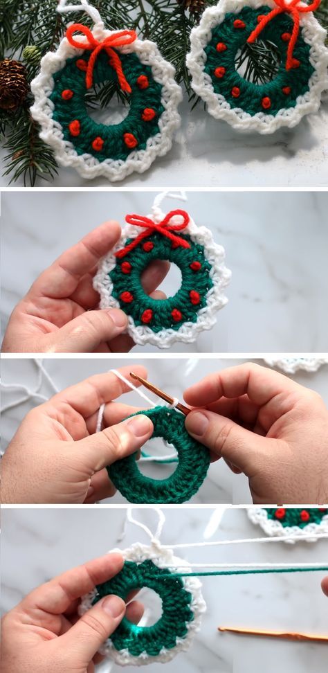 adorable mini crochet christmas wreaths 8