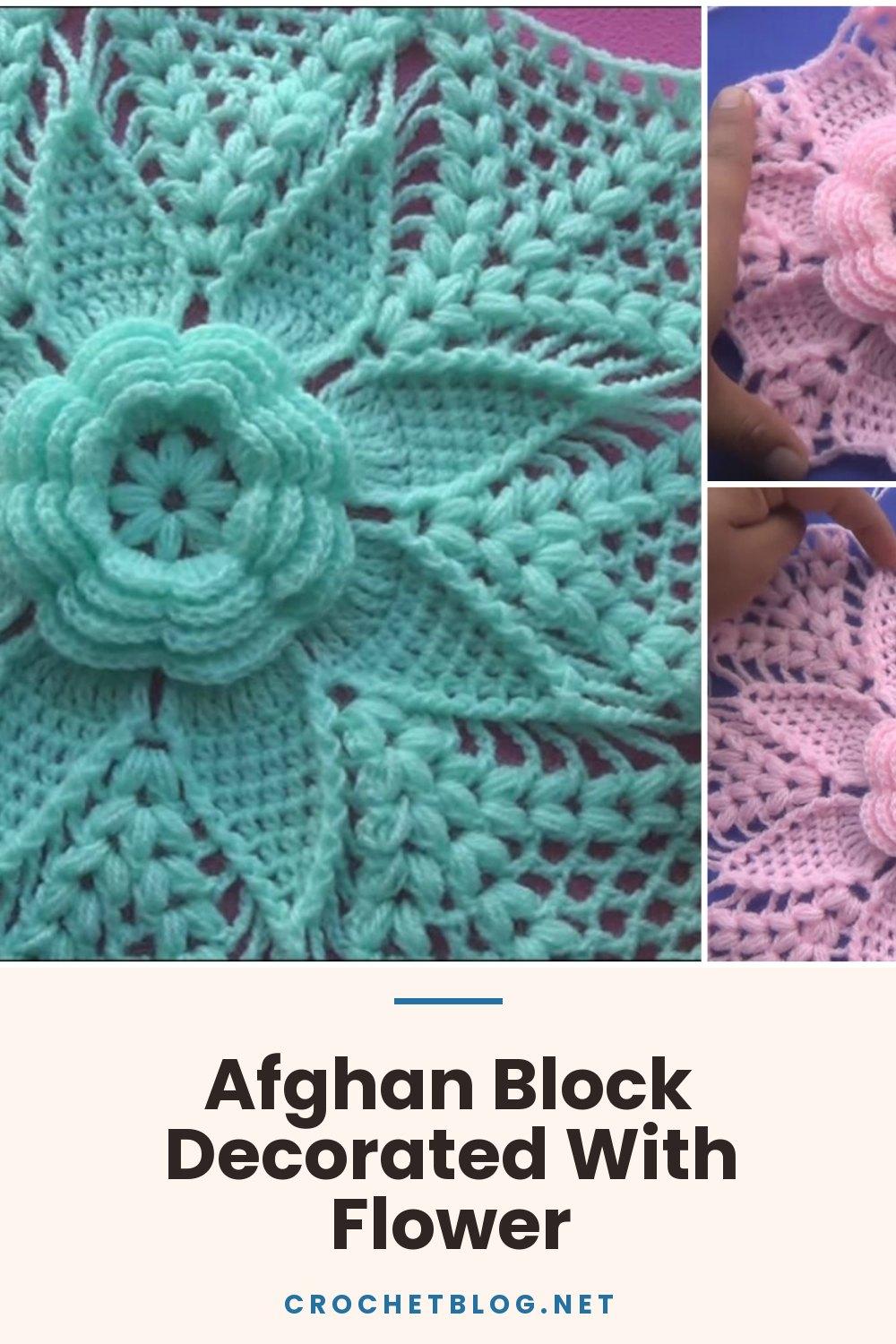 Afghan Block Decorated With Flower