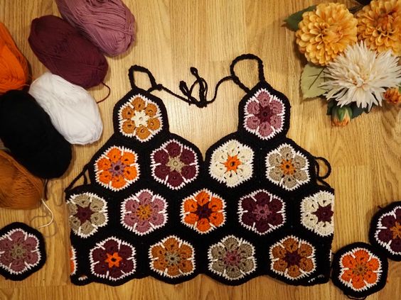 african flower crochet crop top 4