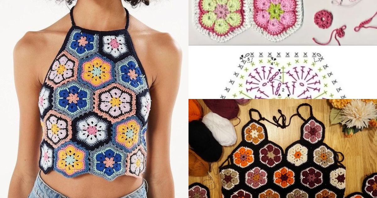 african flower crochet crop top