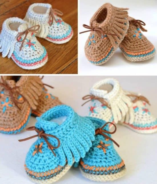 baby moccasin crochet with fringes 1