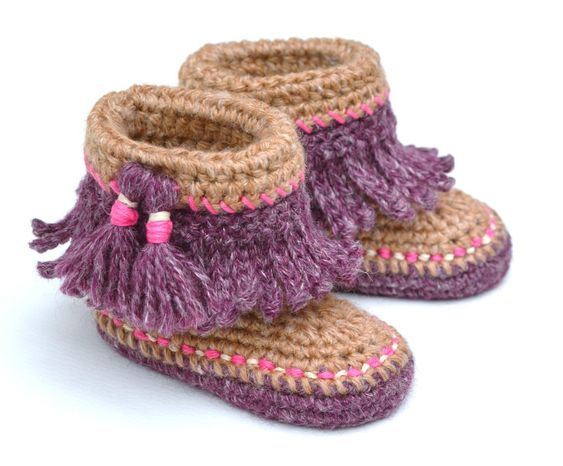 baby moccasin crochet with fringes