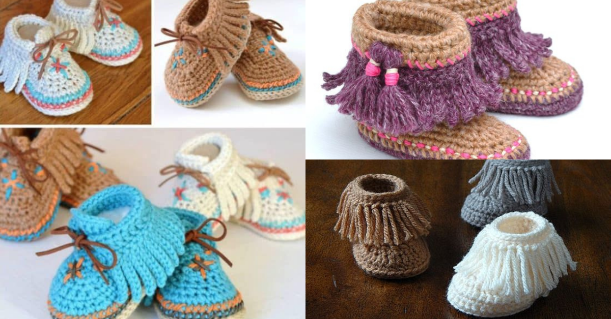 baby moccasin crochet with fringes