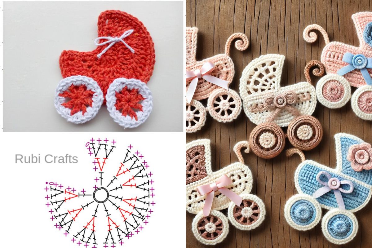 baby stroller crochet applique 3