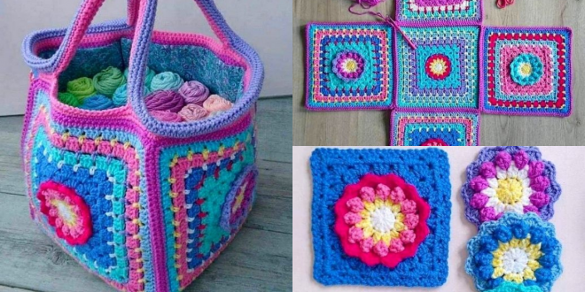 bag made with squares of crochet flowers bag made with squares of crochet flowers