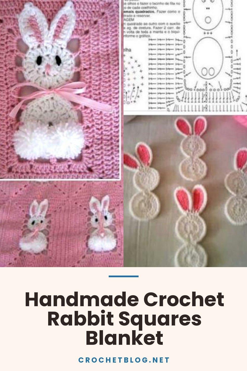 Handmade Crochet Rabbit Squares Blanket