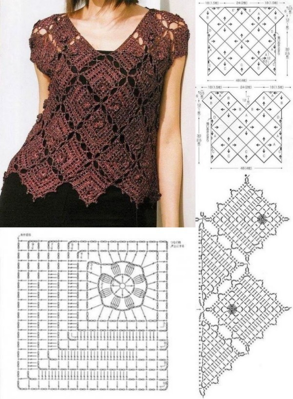 beautiful blouses made with crochet square 9