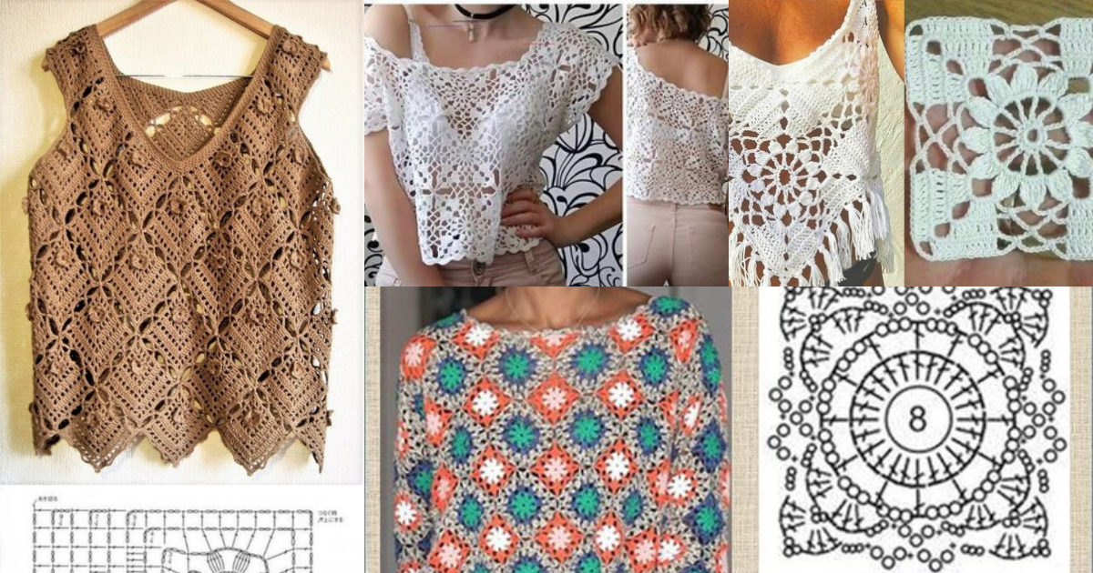 beautiful blouses made with crochet square