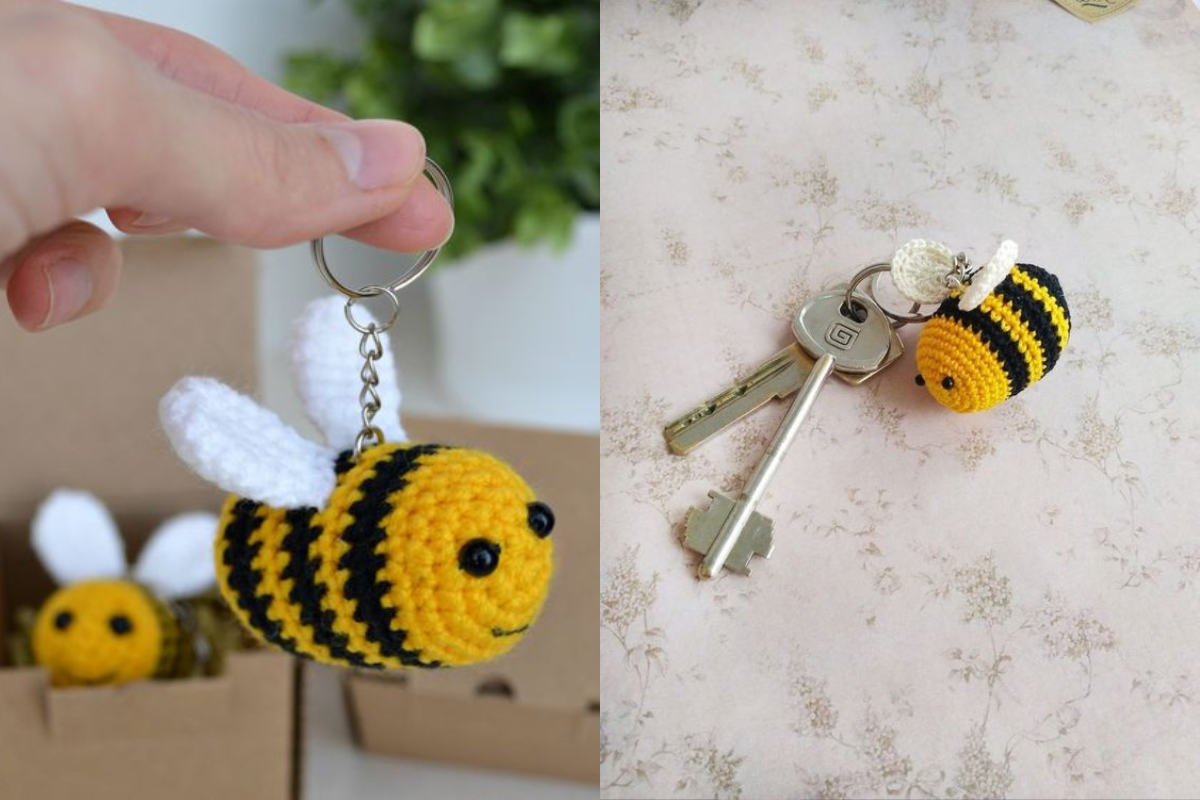 bee crochet keychain step by step