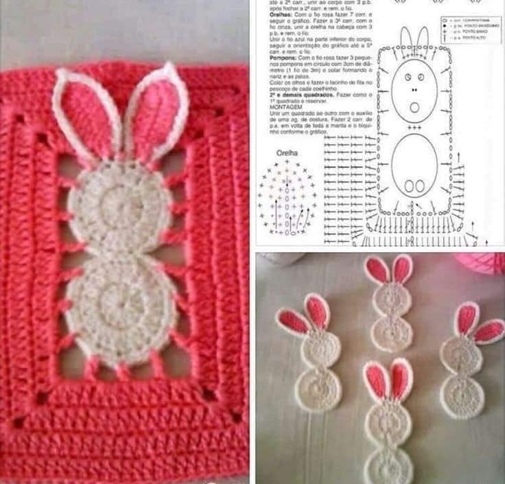 blanket with crochet rabbit squares 3