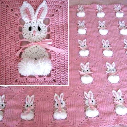 blanket with crochet rabbit squares 4