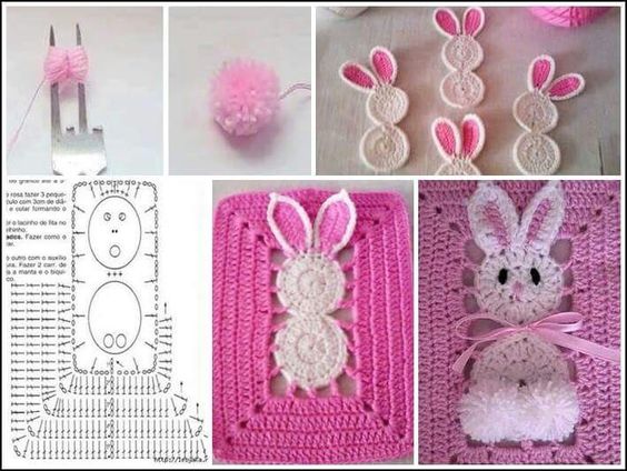 blanket with crochet rabbit squares 5
