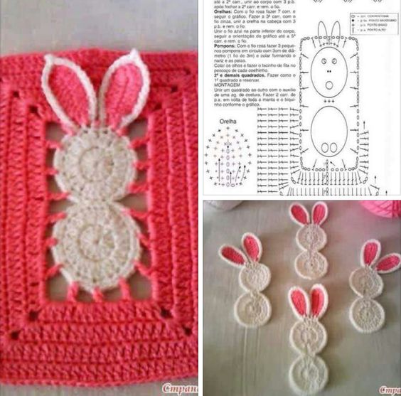 blanket with crochet rabbit squares 7