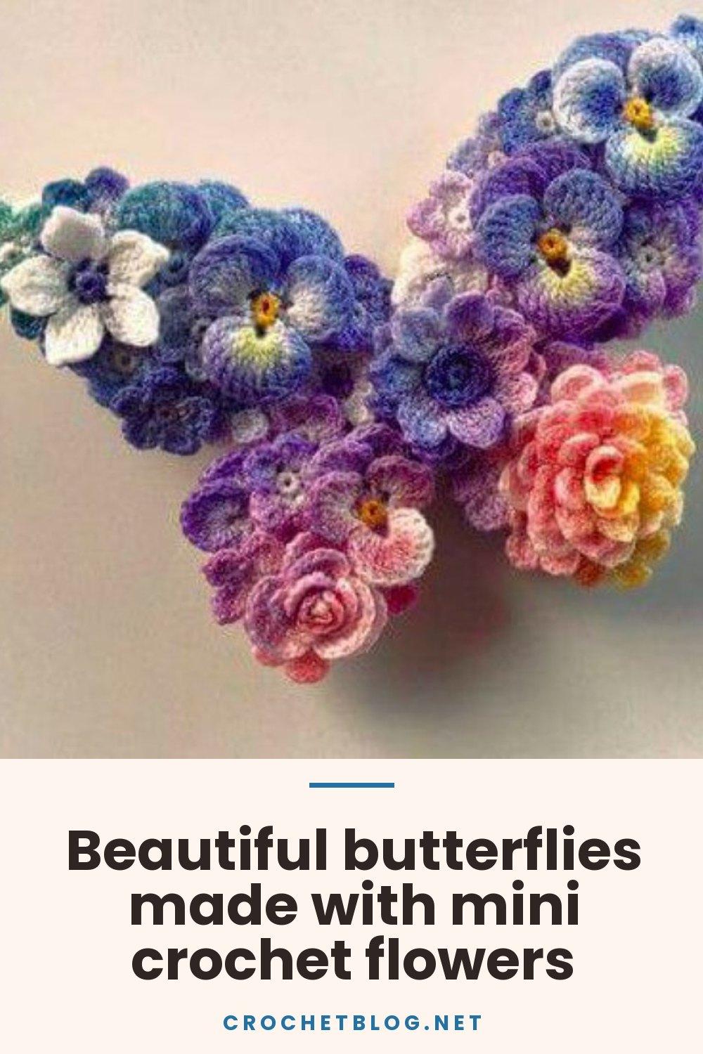 Beautiful butterflies made with mini crochet flowers
