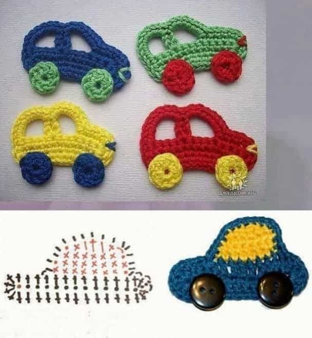 car shaped crochet appliques 1