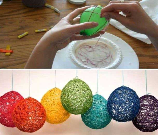 christmas balls with yarn and glue 1