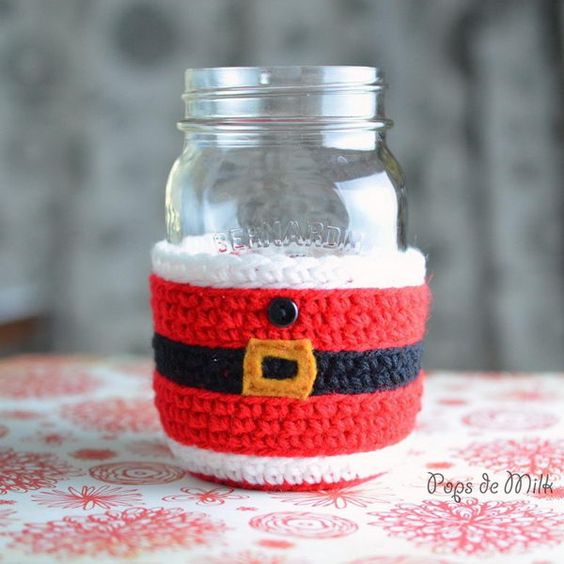 christmas crochet mason jar cover ideas 1