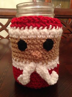 christmas crochet mason jar cover ideas 12