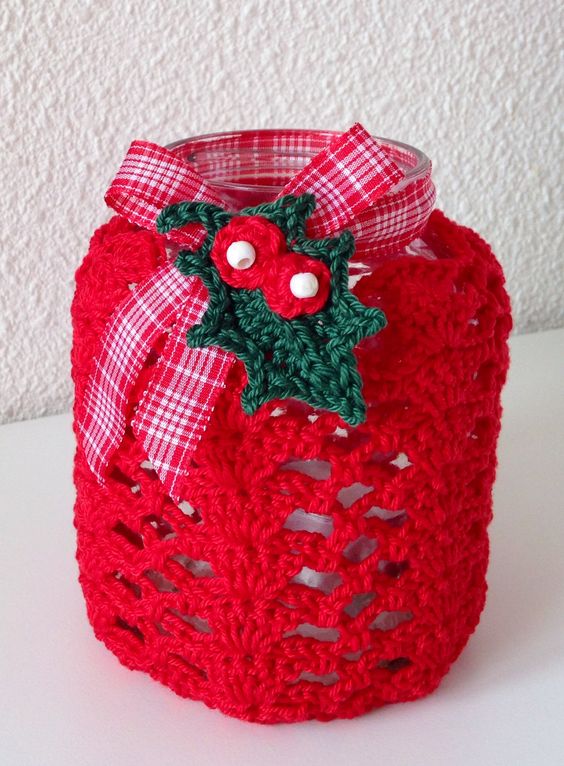christmas crochet mason jar cover ideas 2