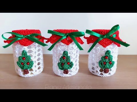christmas crochet mason jar cover ideas 7