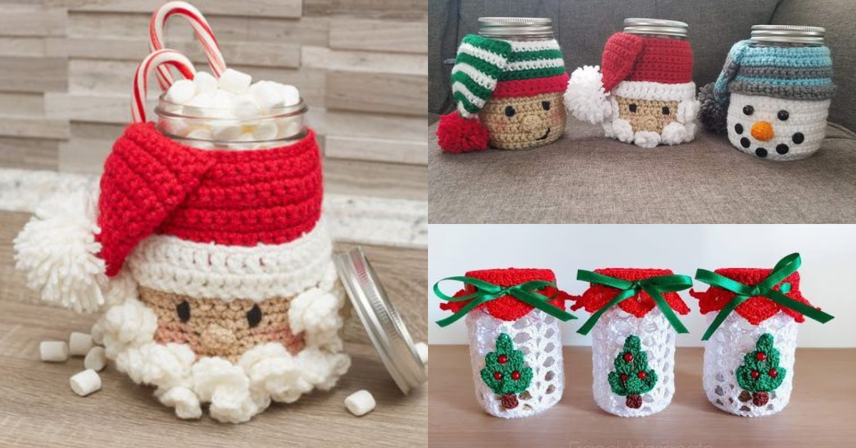 christmas crochet mason jar cover ideas