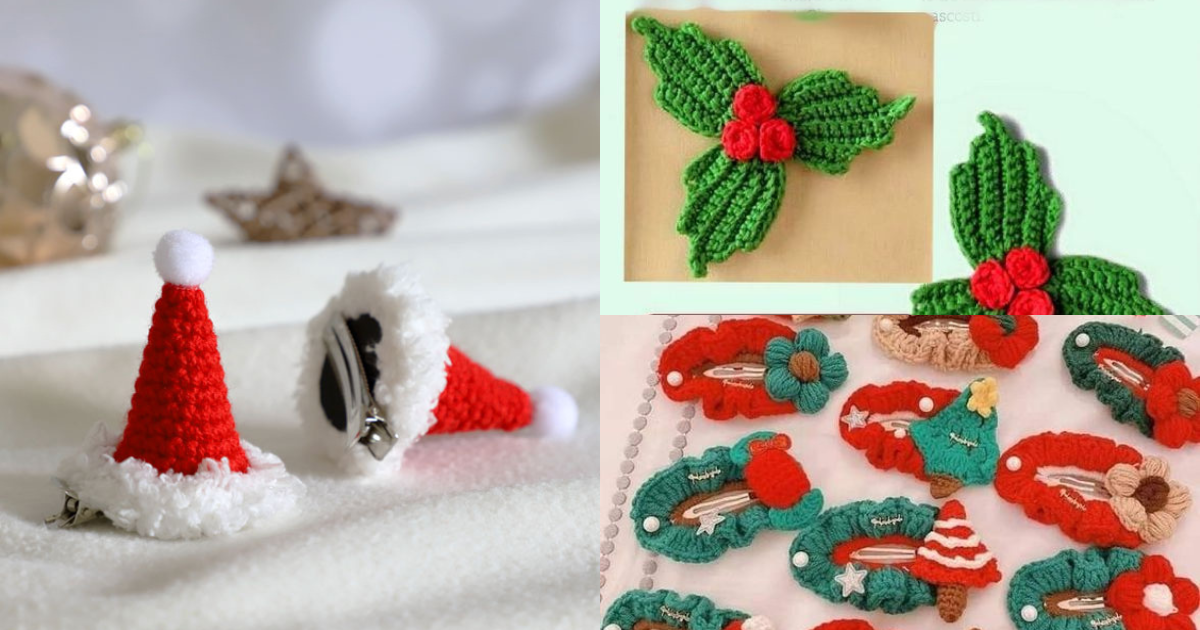 christmas hair clip crochet pattern