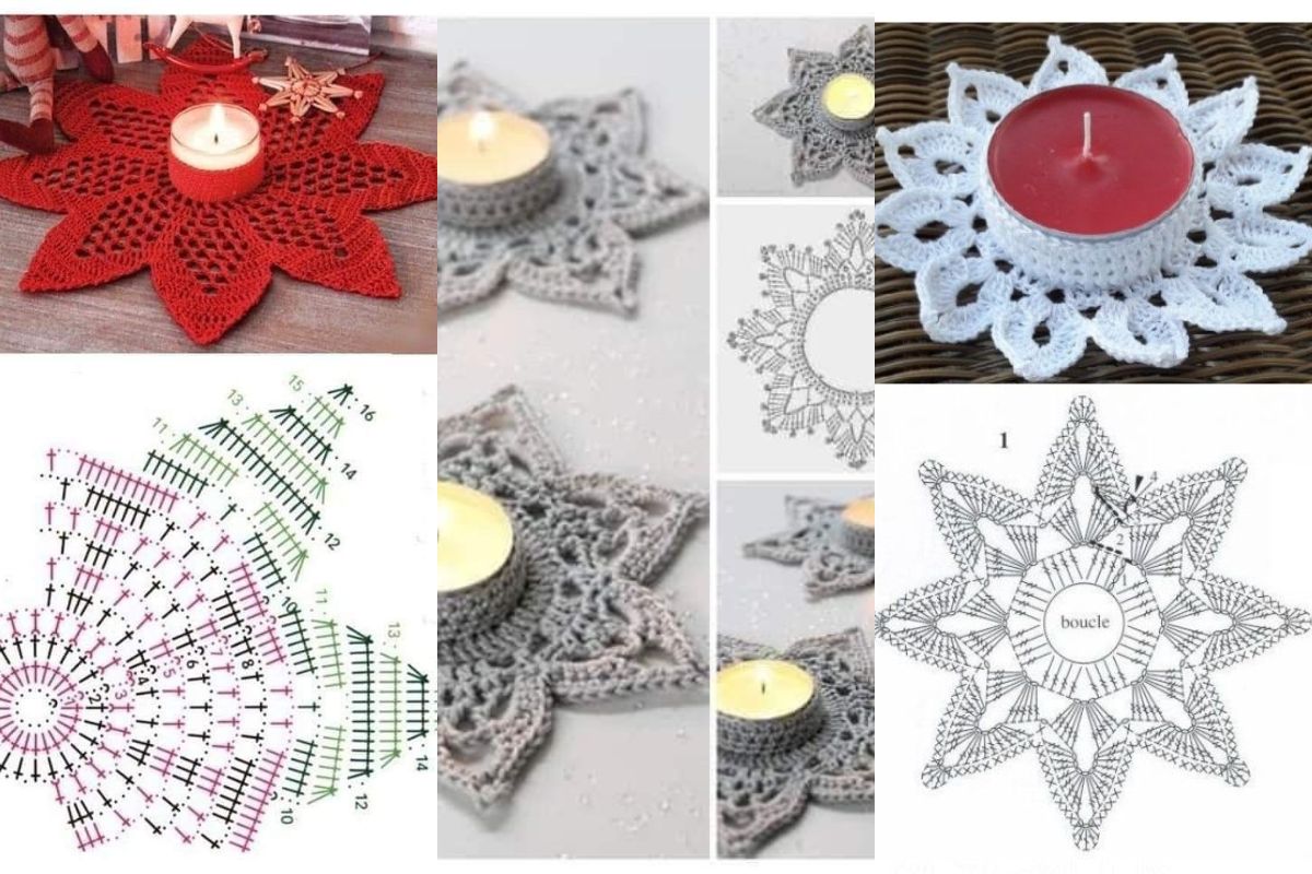 christmas star with crochet candle holder 10