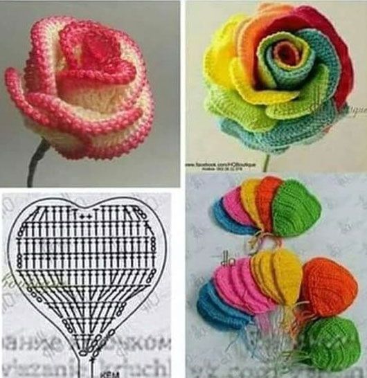 colors in crochet roses 7