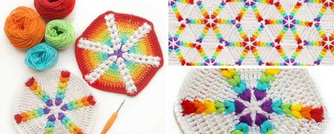 croche rainbow puff hexagon croche rainbow puff hexagon