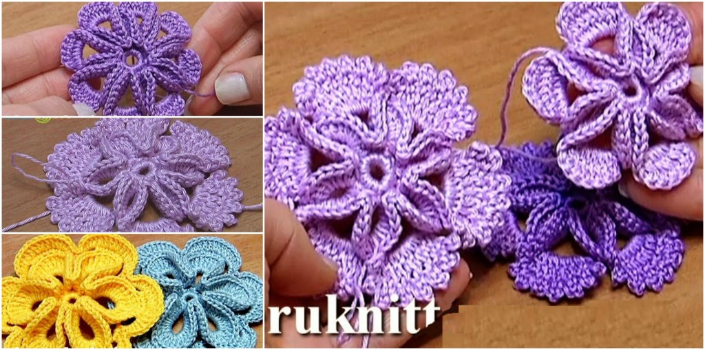crochet 3d center flower