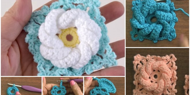 crochet 3d flower 1