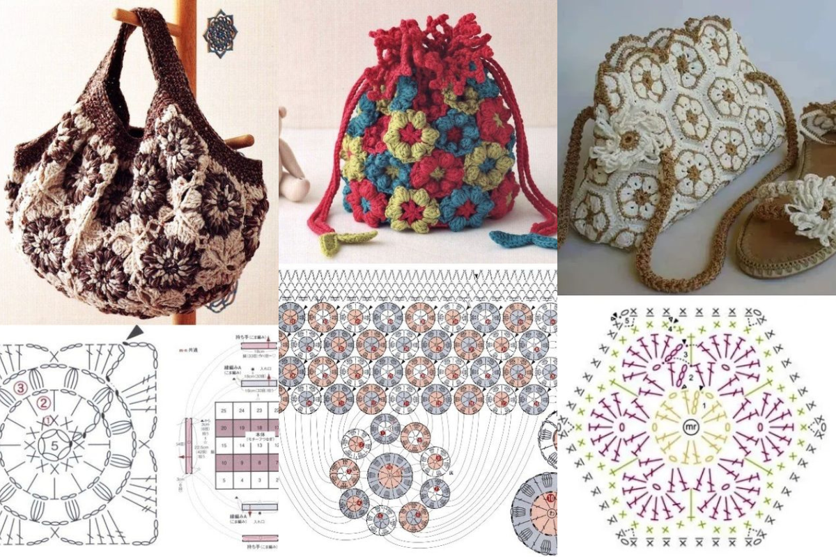 crochet bag models with flowers