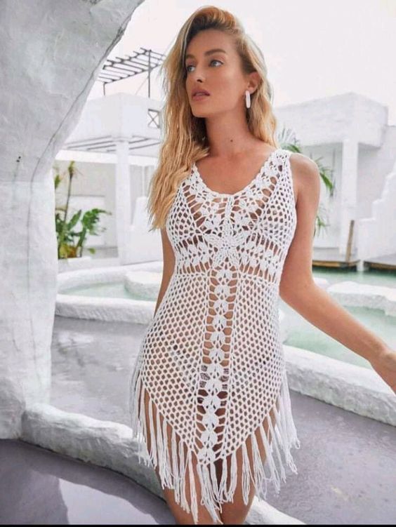 crochet beach cover up with fringes 5