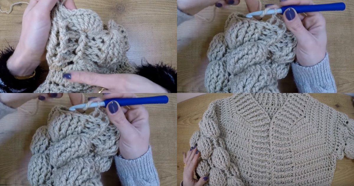 crochet bobble sleeve cardigan 2
