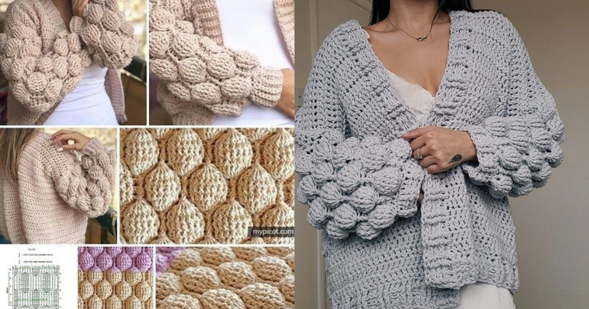 Crochet bobble sleeve cardigan crochet statement sleeves cardigan crochet cardigan tutorial